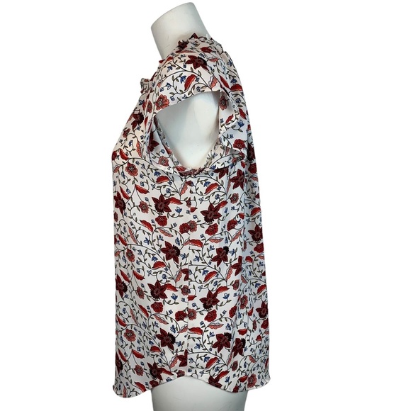 LOFT Round Ruffle Keyhole Tie Neck Floral Blouse- S - Picture 6 of 9